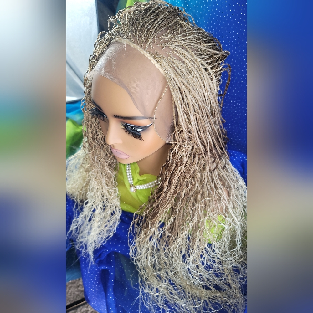 Micro Braided Wig boho | Blonde 613/27 Ombre | Long 22" | Curly Ends Full Lace โจ - Picture 11 of 15